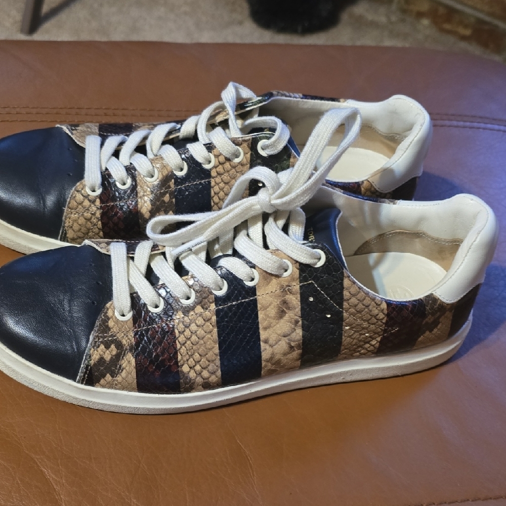 Tory Burch Striped Snakeskin Sneakers with Navy Accents #8
